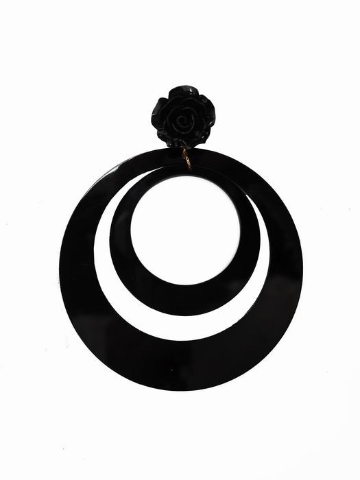 Flamenca Maxi Earrings with double hoop in Black Acetate