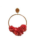 Boucles d'Oreilles Flamenca en forme de Anneaux dorées avec Fleurs en Tissu Rouge et Reflets Dorés 21.650€ #50223PEN3336F