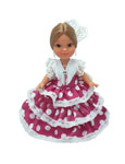 Flamenca Doll Souvenir with Comb and Fuchsia dress with white polka dots. 35cm 21.320€ #50010302NRS