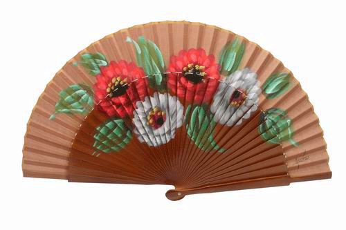 Brown tones sycamore wood fan with painted flowers