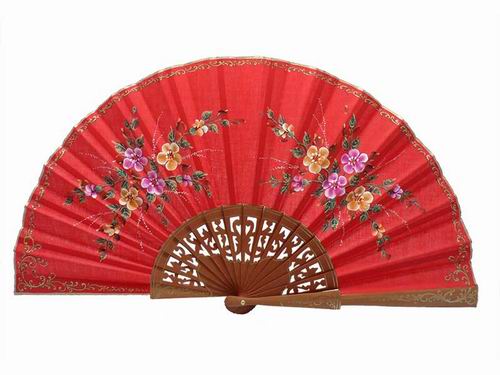 Red fan polished pear wood fan. 45X25cm