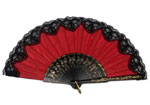 Plain Red Fan with Black Fretwork Ribs Decorated with Gold details and Black Lace 9.300€ #503282376