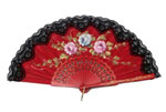 Red Fan with Painted Flowers on the Ribs and Black Lace 9.090€ #503282383