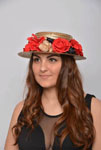 Golden Straw Boater Jane. With a Headdress with Red Black and Golden Flowers 66.115€ #9400134324239JANE
