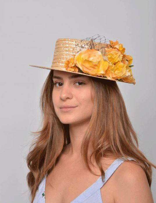 Penelope Straw Boater. Straw Yellow Flowers and Golden Decoration 74.380€ #94138PENELOPE