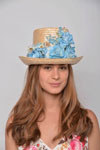 Top Hat Ada. Straw Hat with Flowers in Blue Tones