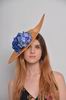 Floppy Hat Paula. Golden Sinamay Hat with Blue Hydrangeas 99.170€ #94657PAULA