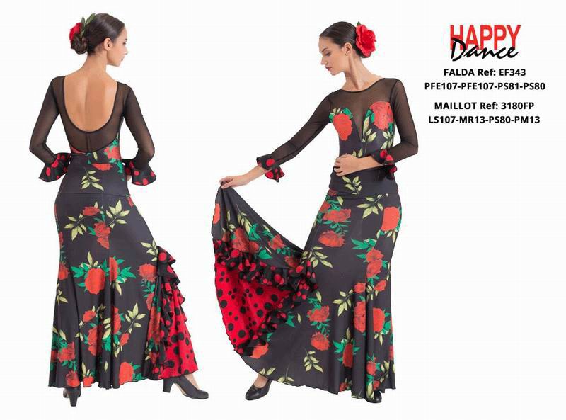 Happy Dance. Falda Flamenca de Mujer para Ensayo y Escenario. Ref. EF343PFE107PFE107PS81PS80, Vestuario Baile Ropa de Flamenco