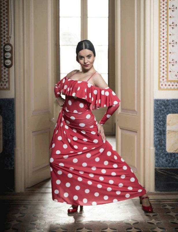 Flamenco Dance Skirt Ageri Red with White Polka Dots. Davedans
