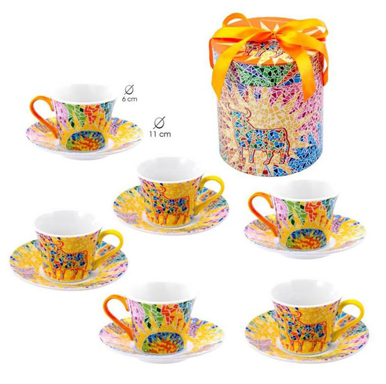 Coffee set of 6 cups Gaudí Bull design with matching Box
