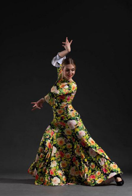 Falda flamenca Cala con fajín de baile flamenco de uso profesional y ensayo.