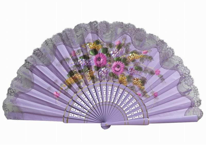 Hand-painted fan with Mauve lace. ref. 150