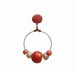 Hoop Earrings with Balls of Coral and Beige Nacre Stones