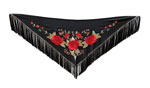 Black Embroidered Small Shawls with 3 Large Red Roses