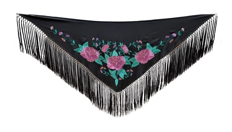 Black Embroidered Small Shawls with 3 Large Pink Roses 99.174€ #50759M2NGRS