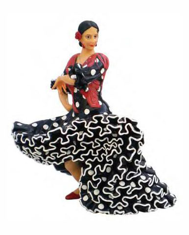 Flamenco dancer with black dress with white dots. 28cm.
