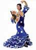 Flamenco Dancer with Matt Costume in Deep Blue with dots and Fan. 17cm 13.800€ #5057934056