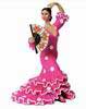 Danseuse Flamenca Costume Fuschia Mat à Pois Blancs avec Eventail. 17cm