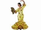 Flamenca Dancer with Red Polka Dots Golden Dress and Fan. 17cm