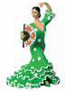 Danseuse Flamenca Costume Vert Mat à Pois Blancs avec Eventail. 17cm 13.800€ #5057934131