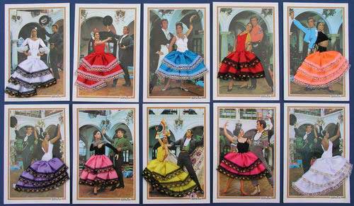 Cartes postales 3D Couple Flamenco avec robe brodée. Pack 10 Unités