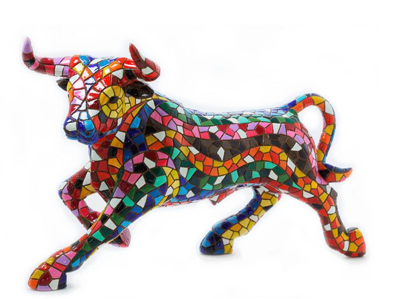 Multicolored Mosaic Bull from Barcino. 24cm