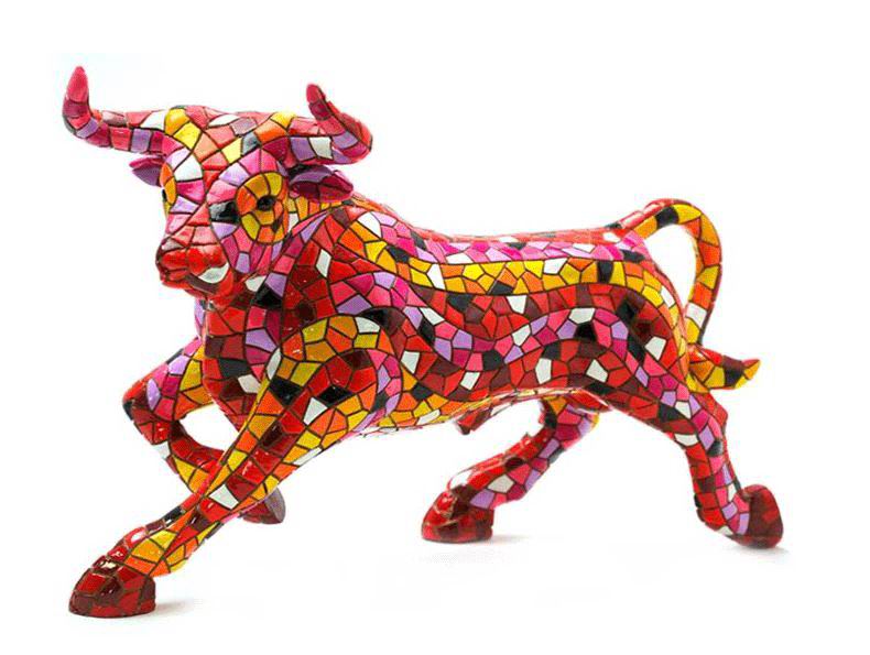 Red Mosaic Bull by Barcino. 24cm