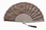 Light Silver Fabric and Golden Brown Lace Fan for Ceremonies 20.660€ #503281350
