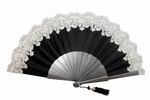 Black Satin and Silver Lace Party Fan 40.165€ #503281347
