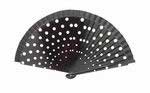 Black fan in wood painted with white polka dots on both sides
