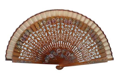 Wooden fan with openwork and painted ribs