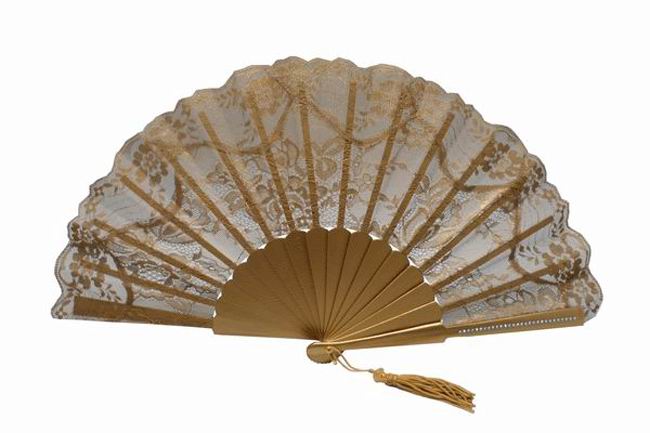 Golden Fan With Strass On the Ribs. Ref.1362