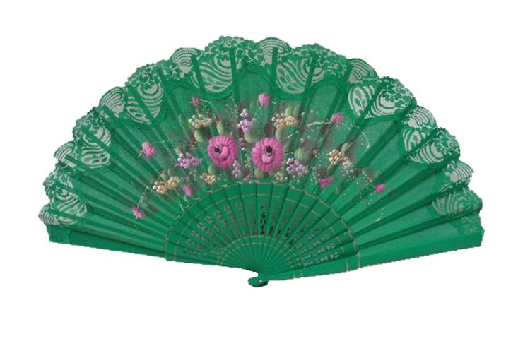 Hand painted fan with green lace. ref. 150ENCJ