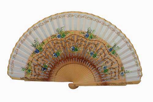 Natural wooden fan with fretwork and floral motifs