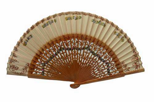Wooden Fan with Openwork Ribs and Painted on Both Sides