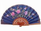 Navy Blue Fan with Hand Painted Flowers and Polished Pear Wood Lace Ribs. 45X25cm 45.455€ #501023090ECD17