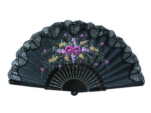 Hand painted black fan with lace. 150ENCJ