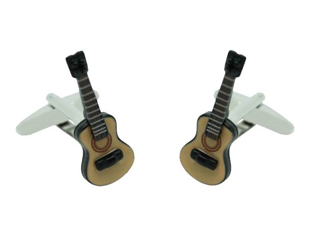 Boutons de manchette en forme de guitare flamenca en couleur et 3D