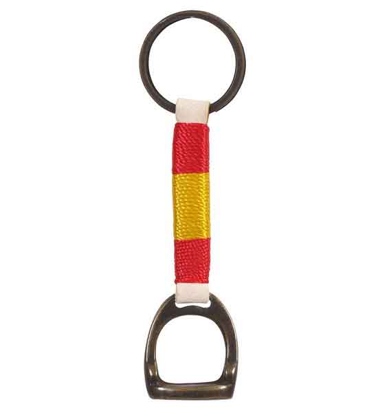 Stirrup Key Chain with Spanish Flag on White Leather