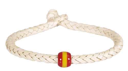 Bracelet cordon blanc Noeud boule drapeau d’Espagne