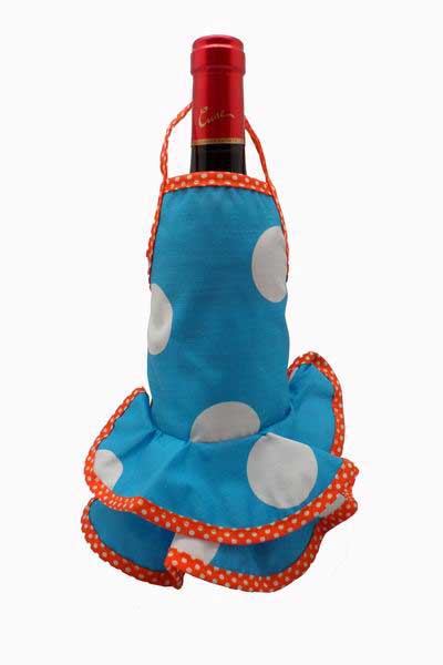 Turquoise Flamenco Bottle Apron with White Dots
