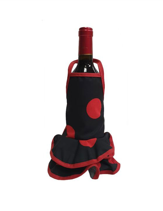 Flamenco Apron for Bottles Black with Red Polka Dots