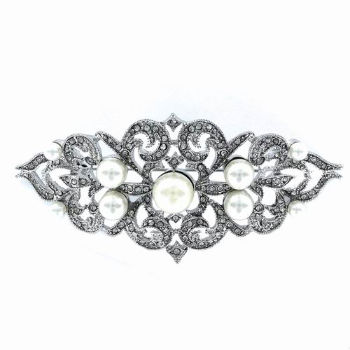 Silver Costume Jewelry Brooch with Circonitas and Pearls. Ref. 317