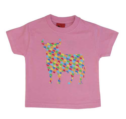 Camisetas para niños. Toros de Osborne en colores. Rosa