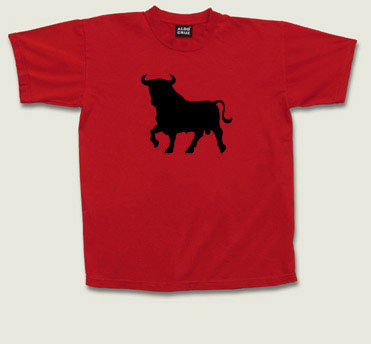 Red colored T-shirt with black bull