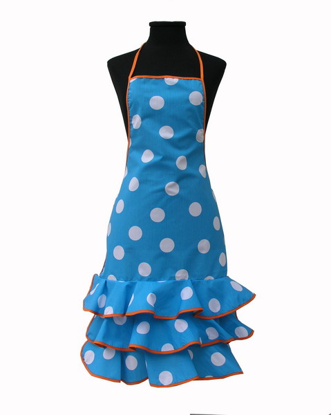 Turquoise Flamenco Apron with White Dots