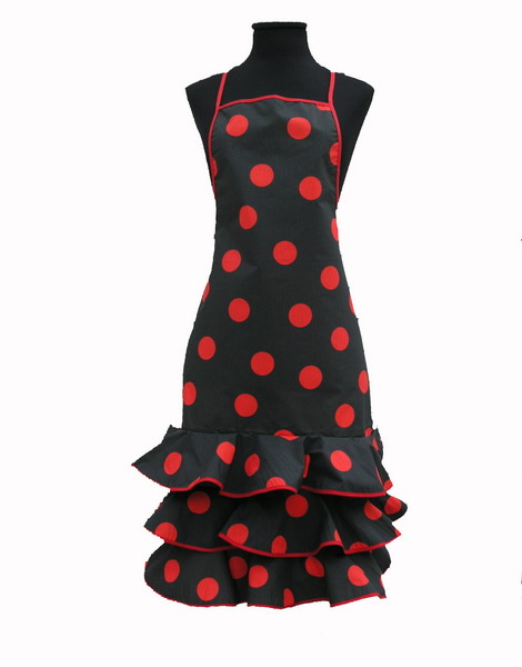 Black Flamenco Apron with Red Dots