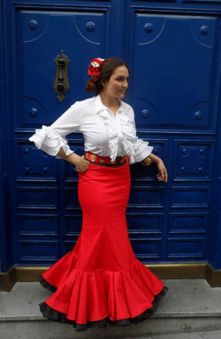 Falda Rociera Arena. Roja y Volante Rojo y Negro, Rocieras baratas online y faldas camperas | FlamencoExport