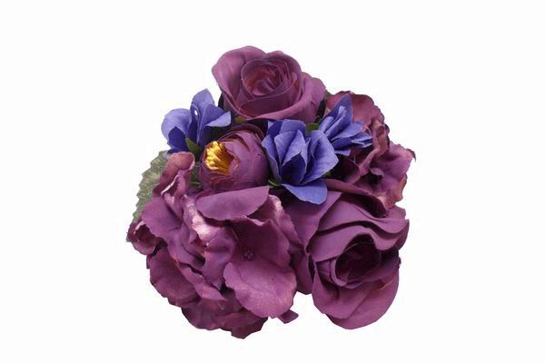 Aubergine Roses and Other Flowers Bunch. 16cm