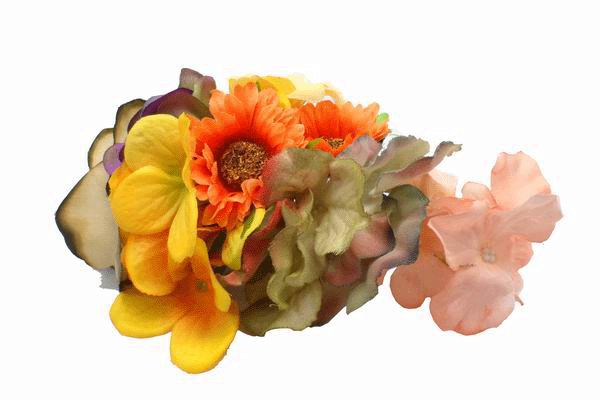 Tocado Pequeño de Flores de Flamenca en Tonos Amarillos Naranja y Caqui
